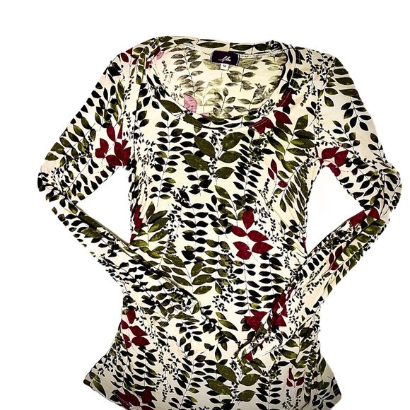 Lilac Maternity Tops - Lilac Maternity Long Sleeve, White With Floral Print, Scoop Neck (Maternity Medi